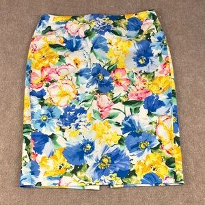 Polo by Ralph Lauren Women's Blue/Yellow Floral Midi Pencil Skirt Size 12 NWOT